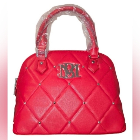 Badgley Mischka Handbags - Badgley Mischka Red Quilted Satchell With Silver Accents, New!